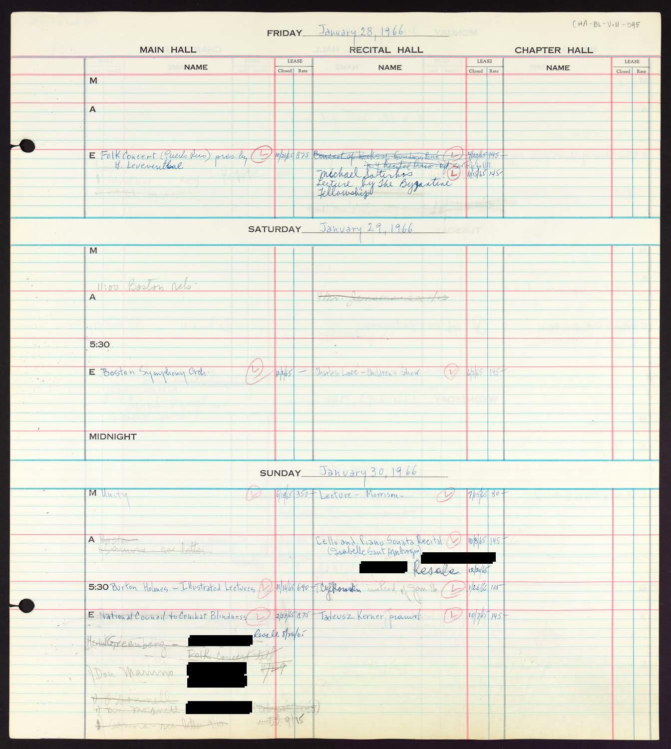 Carnegie Hall Booking Ledger, volume 11, page 45