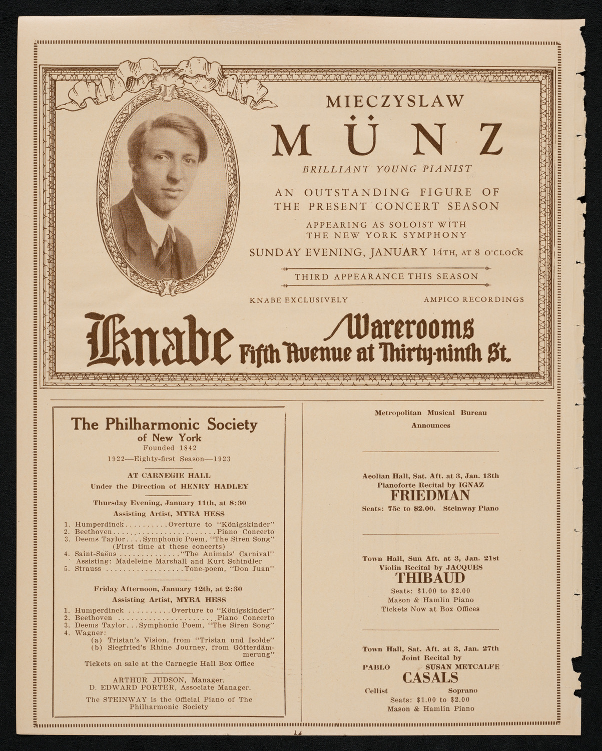 New York Symphony Orchestra, January 11, 1923, program page 12