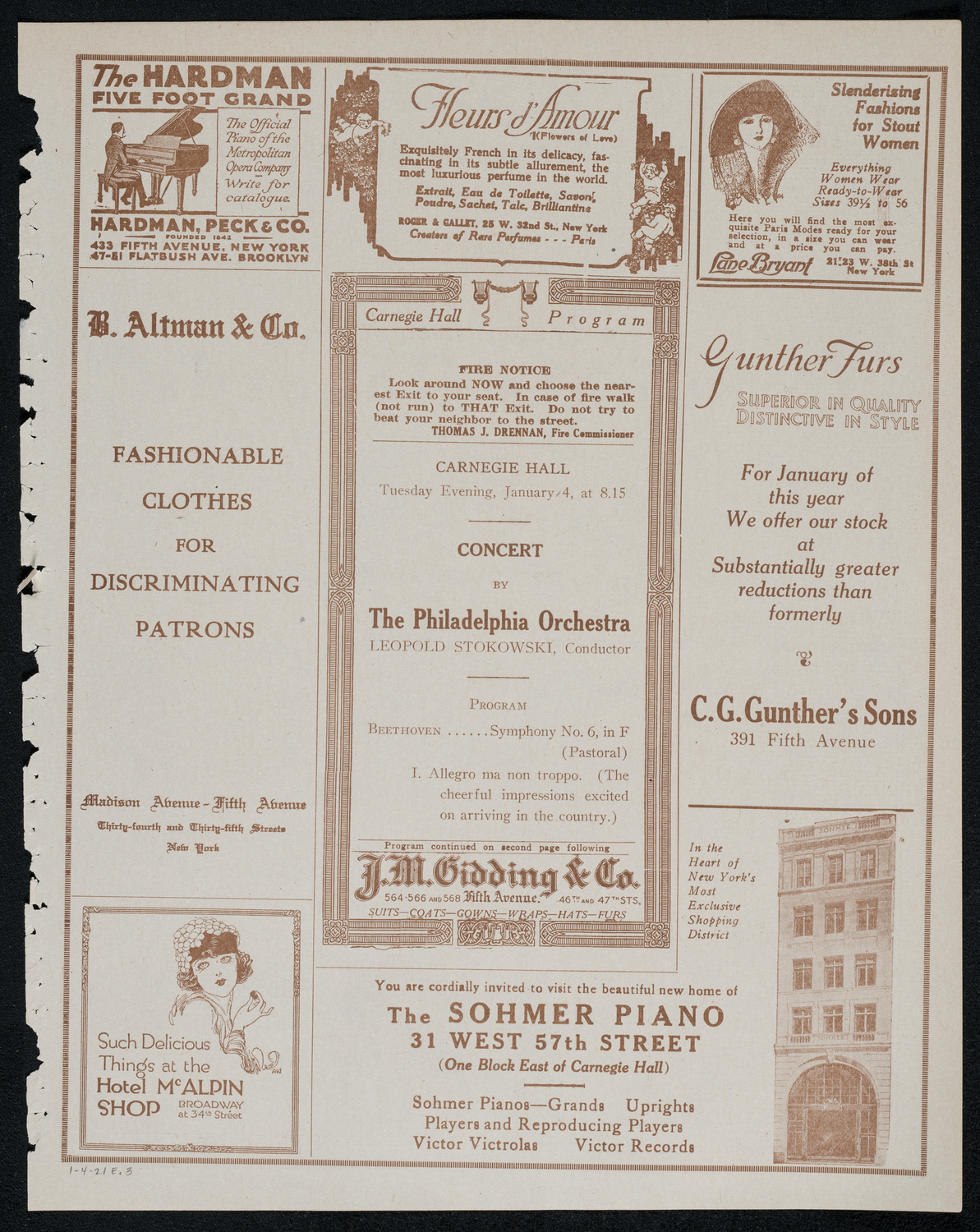 Philadelphia Orchestra, January 4, 1921, program page 5