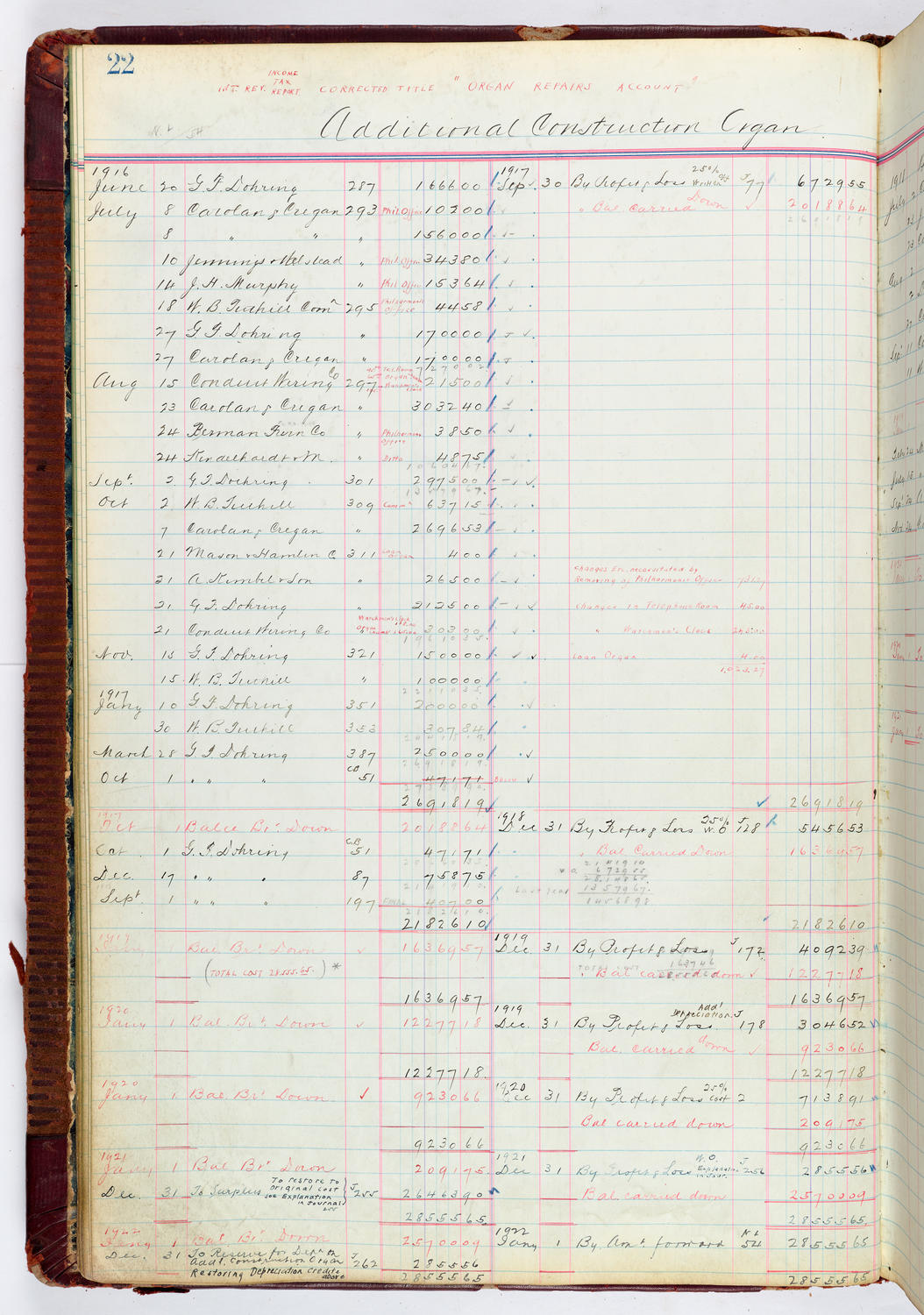 Music Hall Accounting Ledger, volume 4, page 22