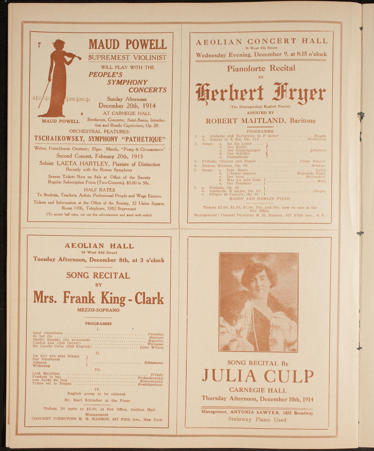 Frances Alda, Soprano, December 1, 1914, program page 10