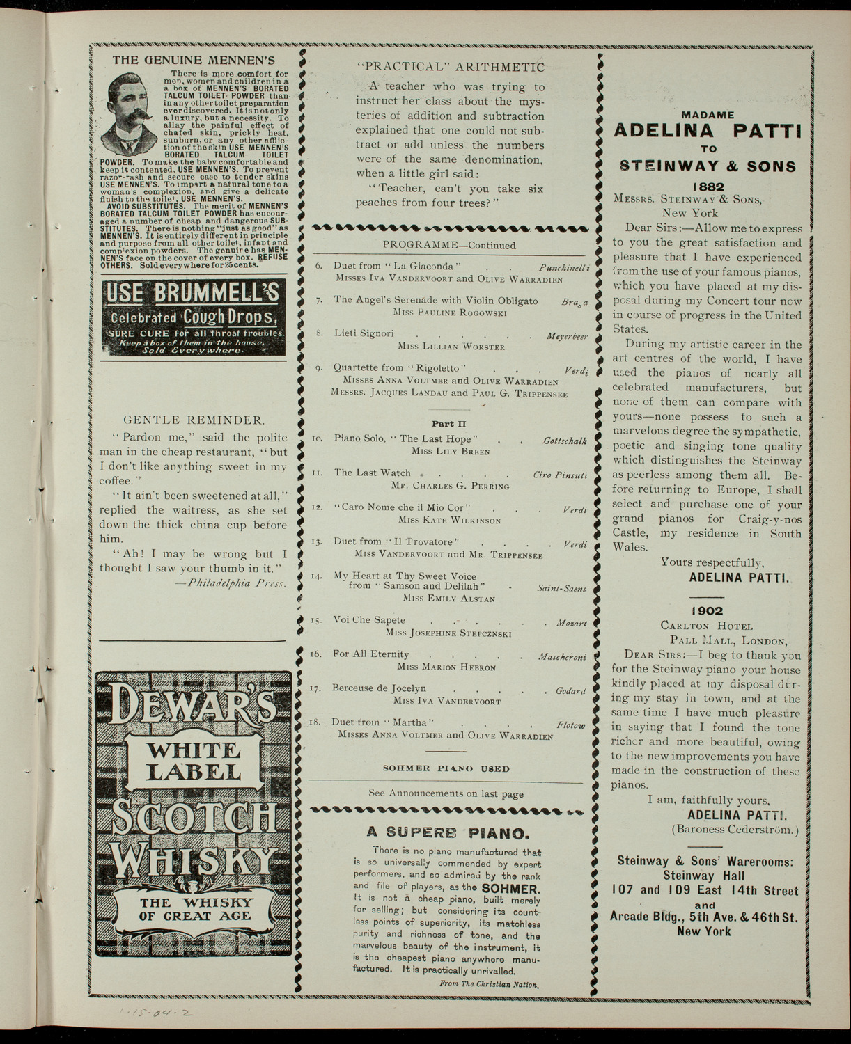 Rose Stange and Her Pupils, January 15, 1904, program page 3