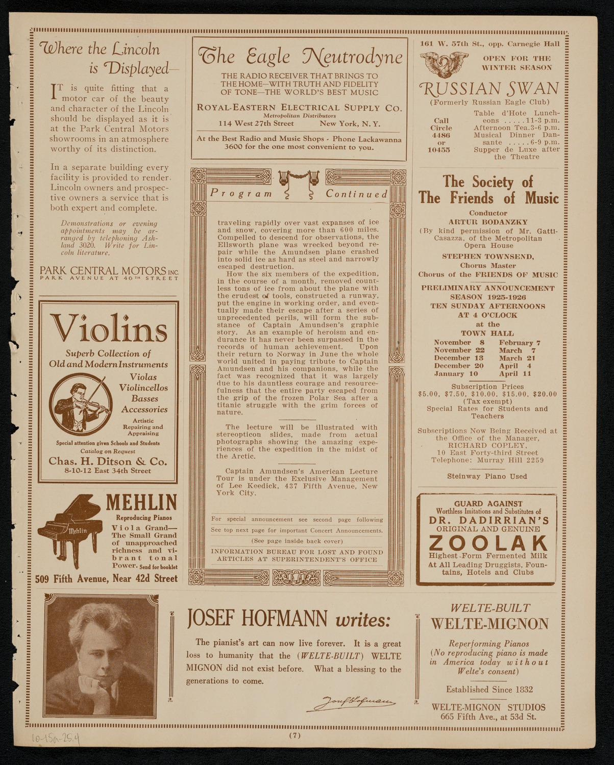 Lecture by Captain Roald Amundsen, October 15, 1925, program page 7