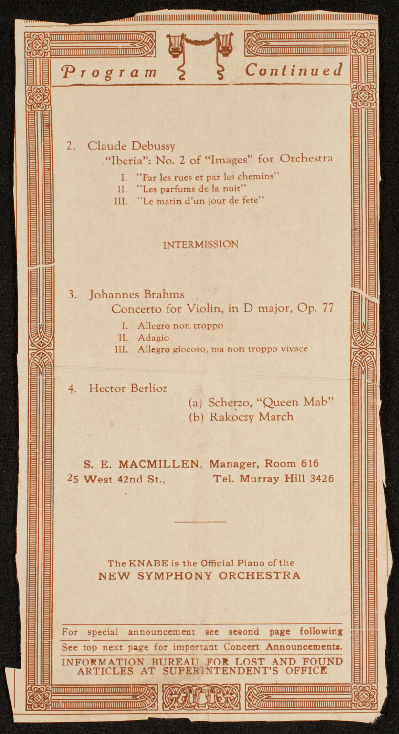 New Symphony Orchestra, October 23, 1919, program page 1