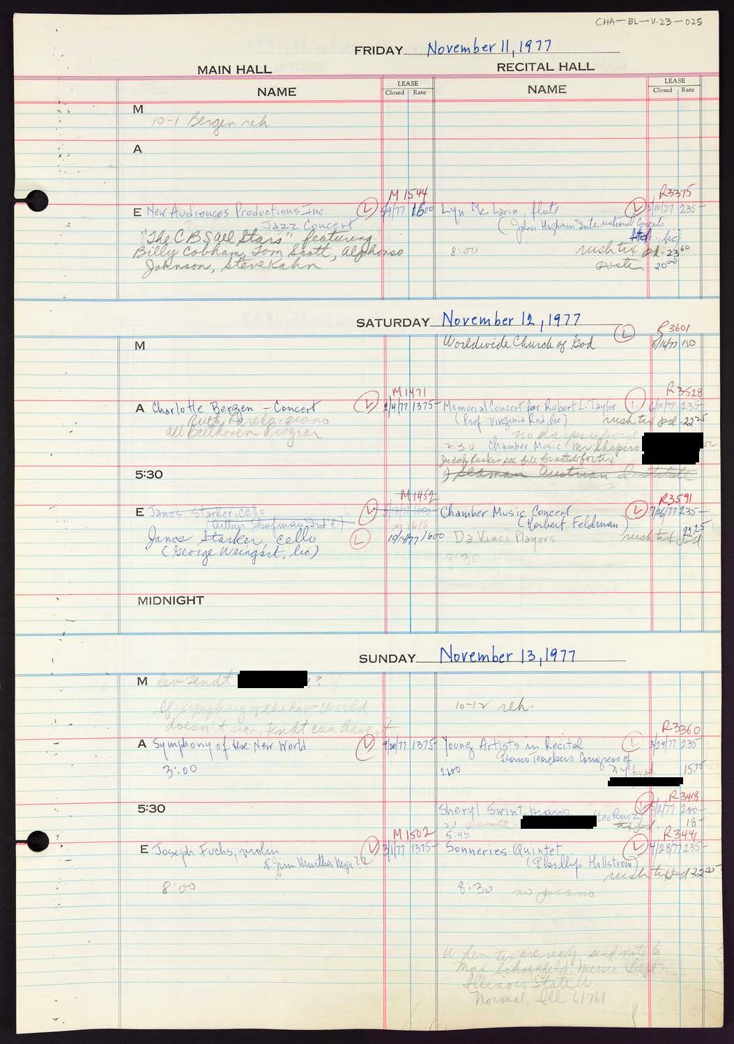 Carnegie Hall Booking Ledger, volume 23, page 25