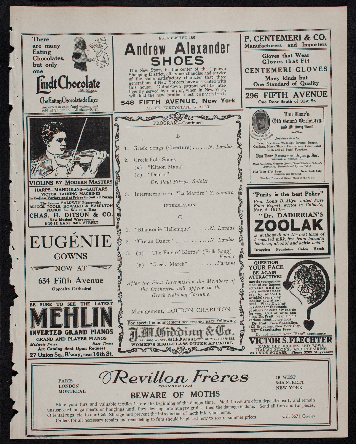 Royal Athenian String Orchestra, April 9, 1912, program page 7