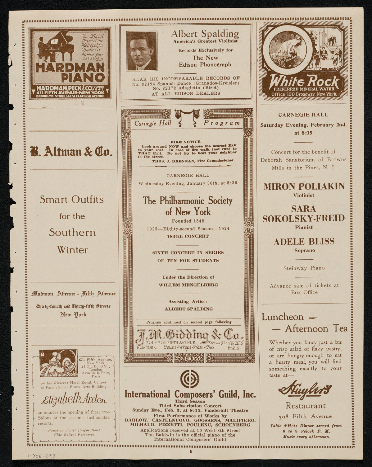 New York Philharmonic Students' Concert, January 30, 1924, program page 5
