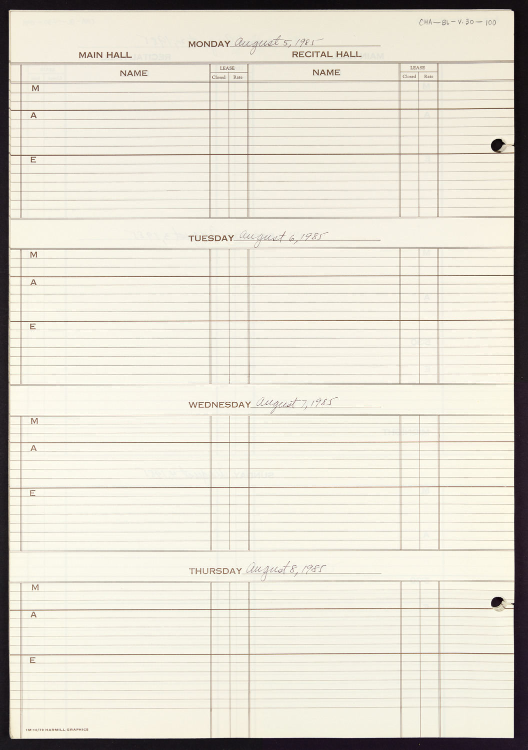 Carnegie Hall Booking Ledger, volume 30, page 100