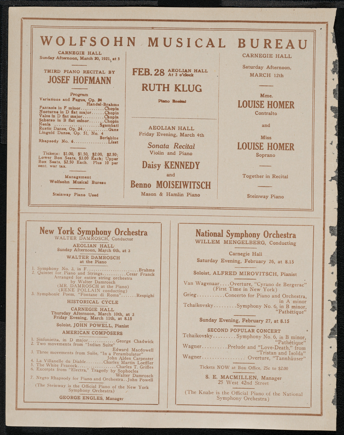 Sergei Rachmaninoff, Piano, February 26, 1921, program page 8
