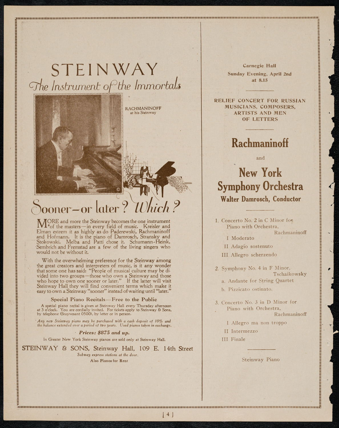 Reinald Werrenrath, Baritone, April 2, 1922, program page 4