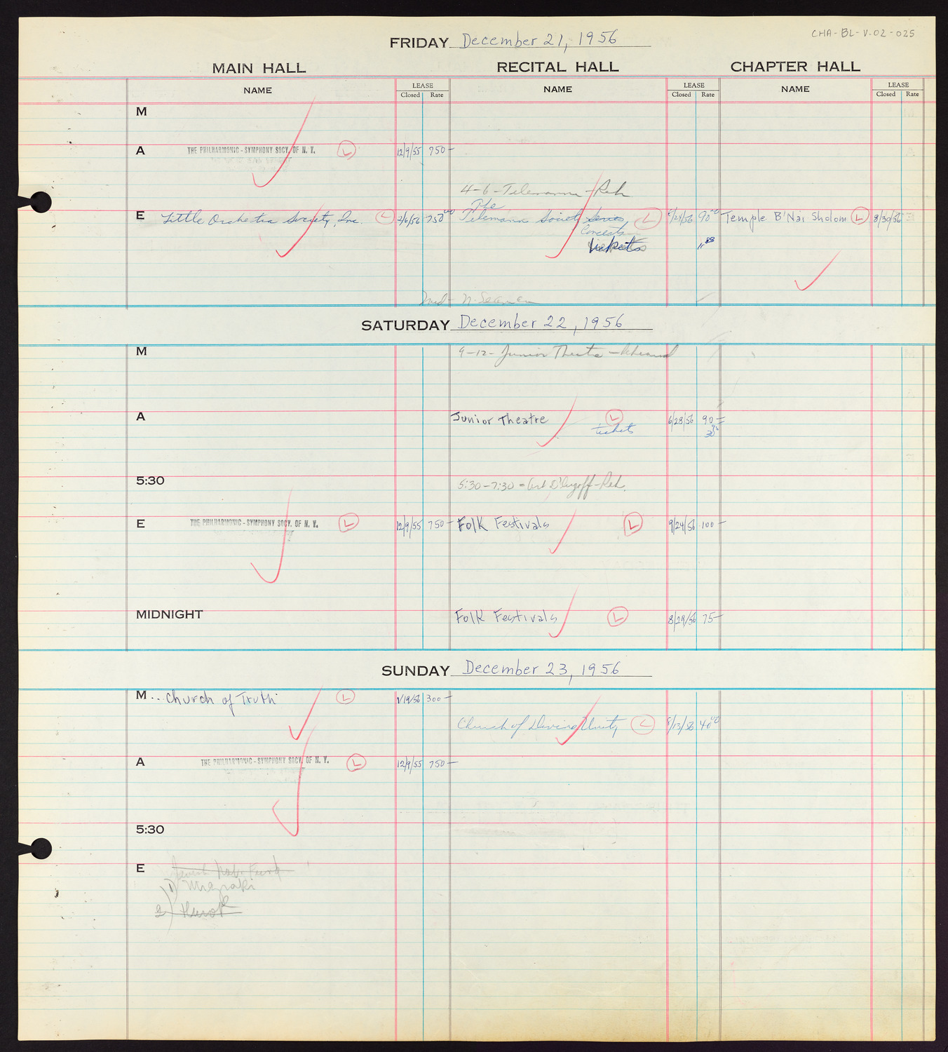 Carnegie Hall Booking Ledger, volume 2, page 25