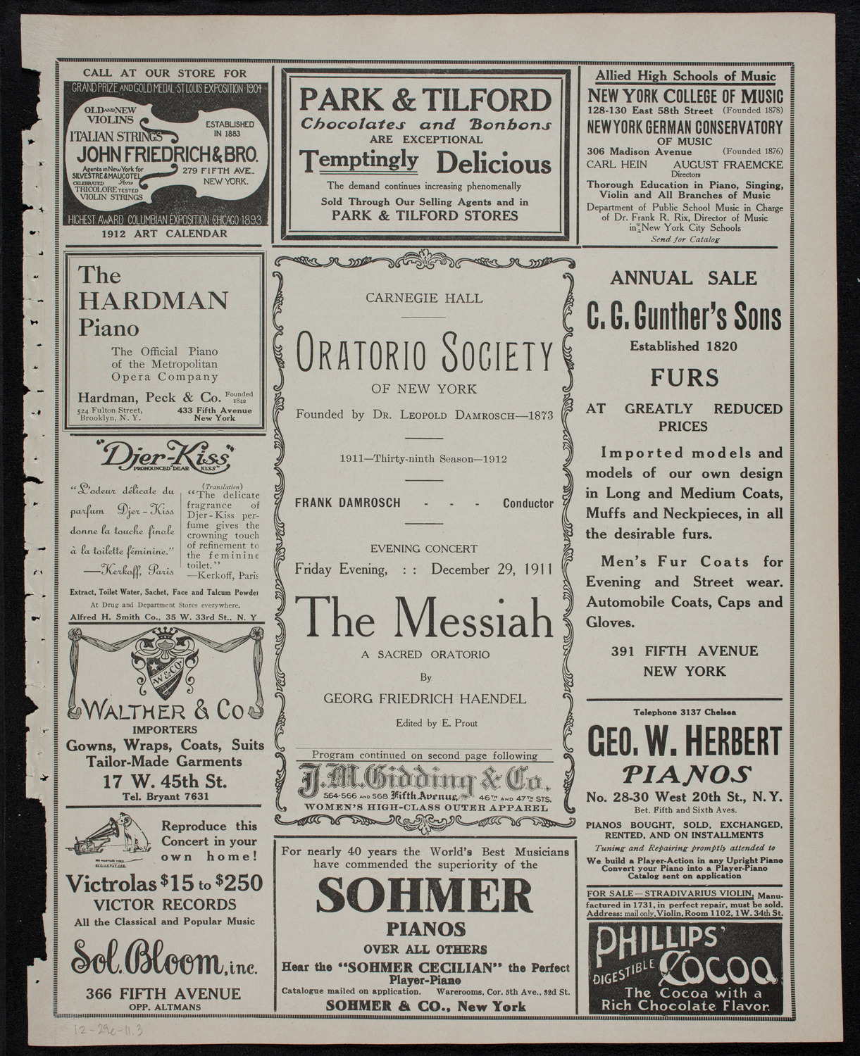 Oratorio Society of New York, December 29, 1911, program page 5