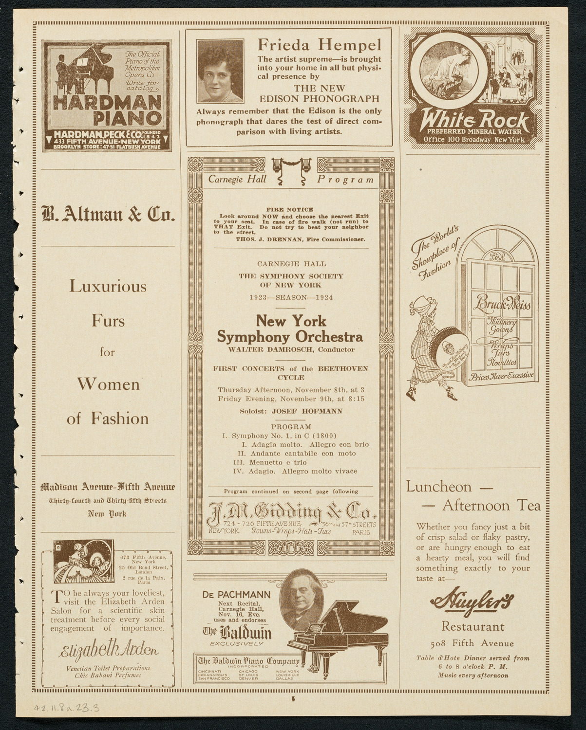 New York Symphony Orchestra: Beethoven Cycle, November 8, 1923, program page 5