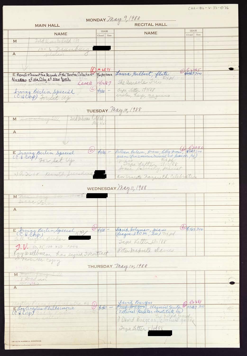 Carnegie Hall Booking Ledger, volume 33, page 76