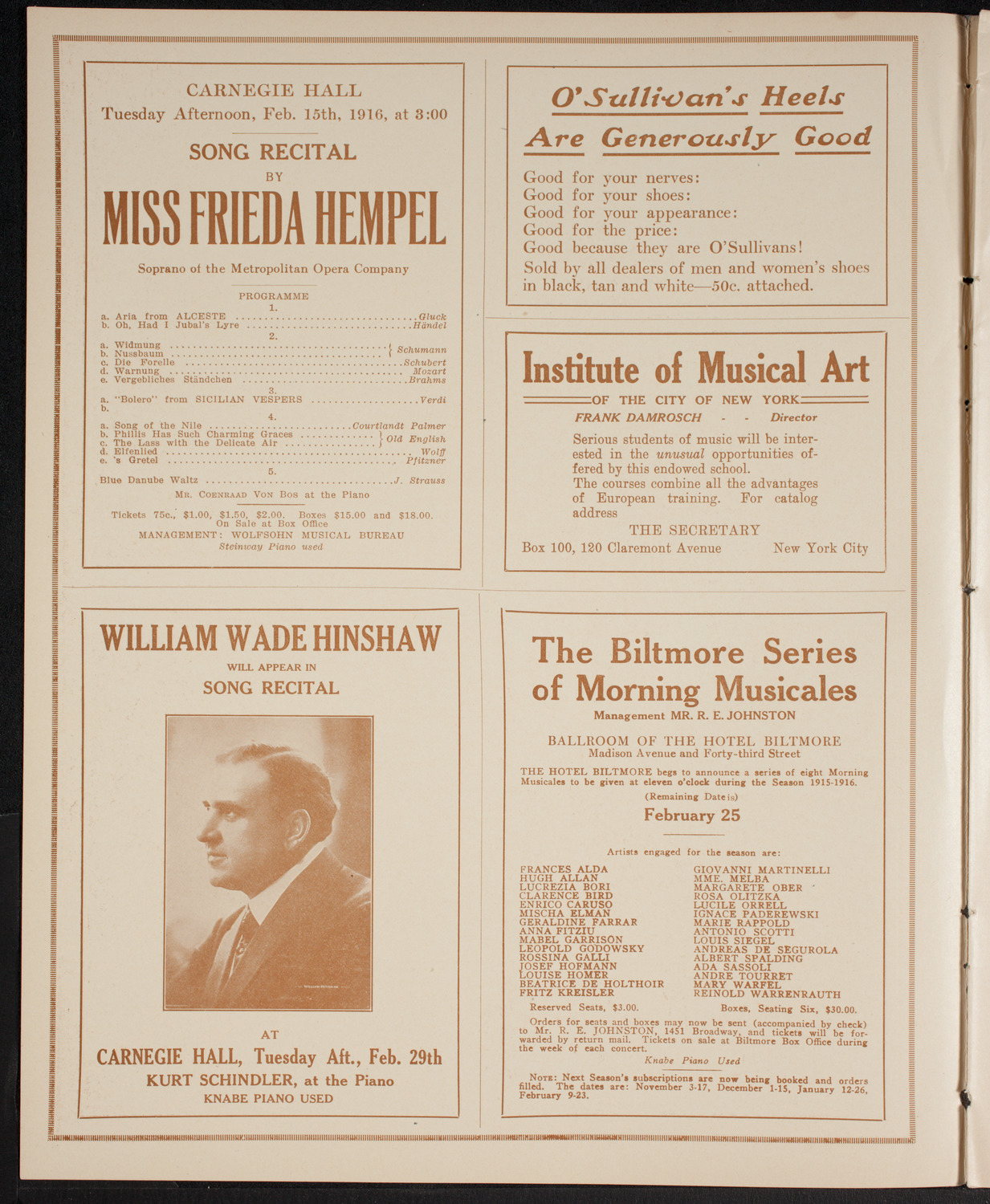 John McCormack, Tenor, February 13, 1916, program page 2