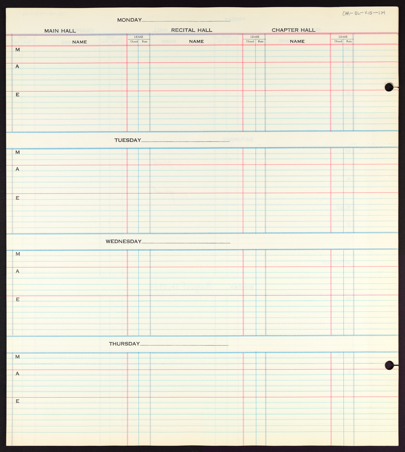 Carnegie Hall Booking Ledger, volume 15, page 104