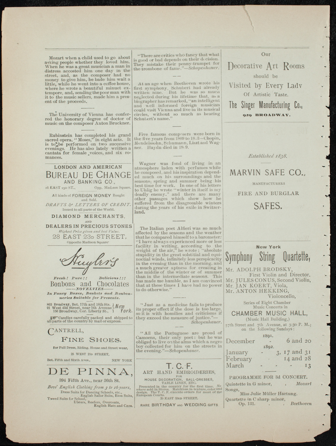 Oratorio Society of New York, December 29, 1891, program page 4