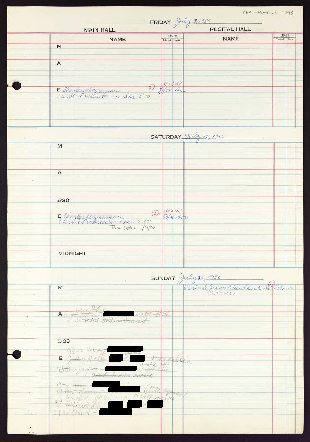 Carnegie Hall Booking Ledger, volume 25, page 93