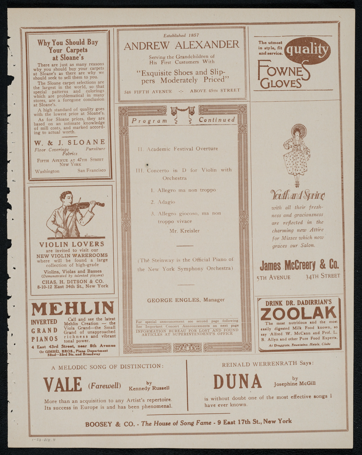 New York Symphony Orchestra, January 28, 1921, program page 7