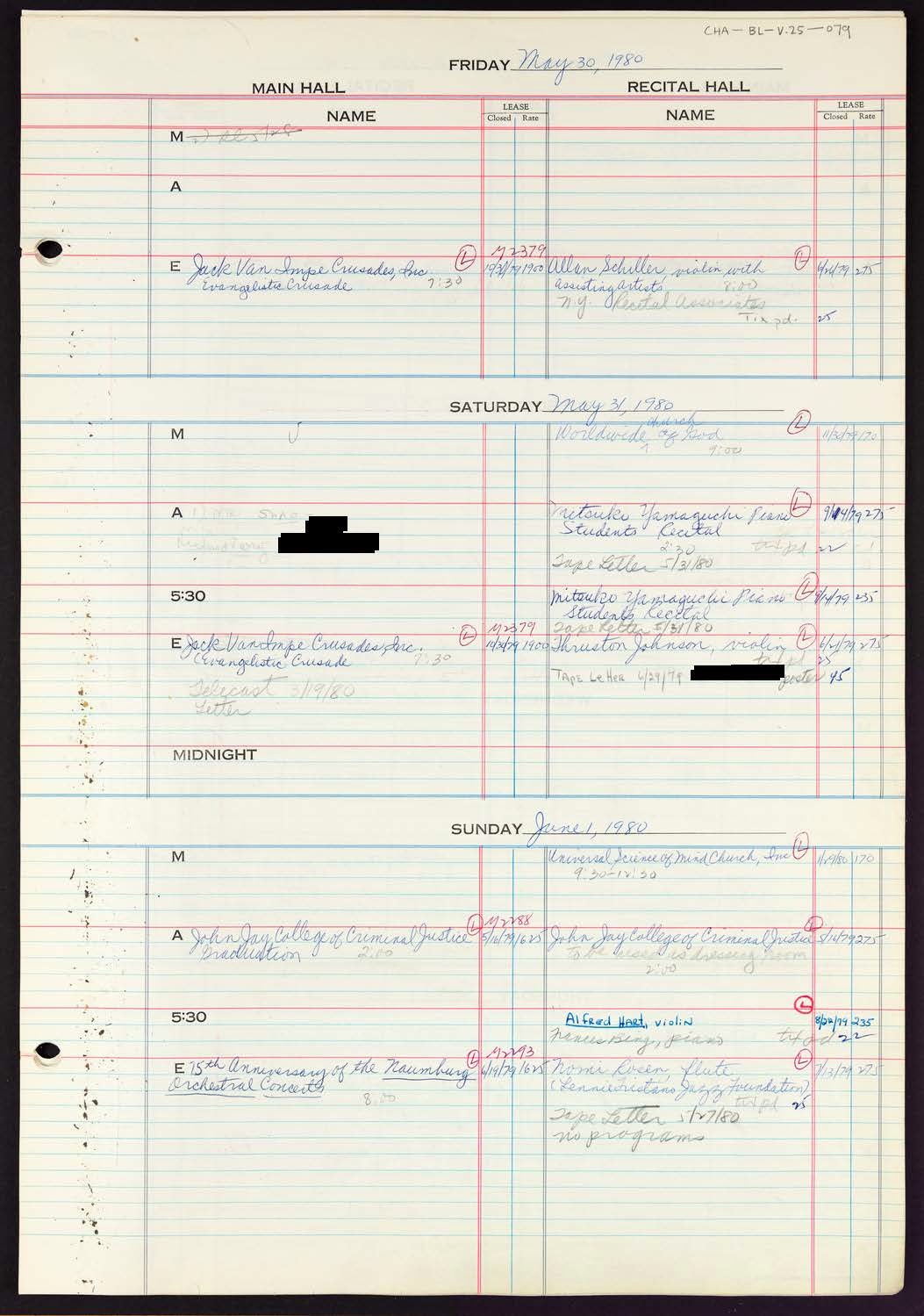 Carnegie Hall Booking Ledger, volume 25, page 79