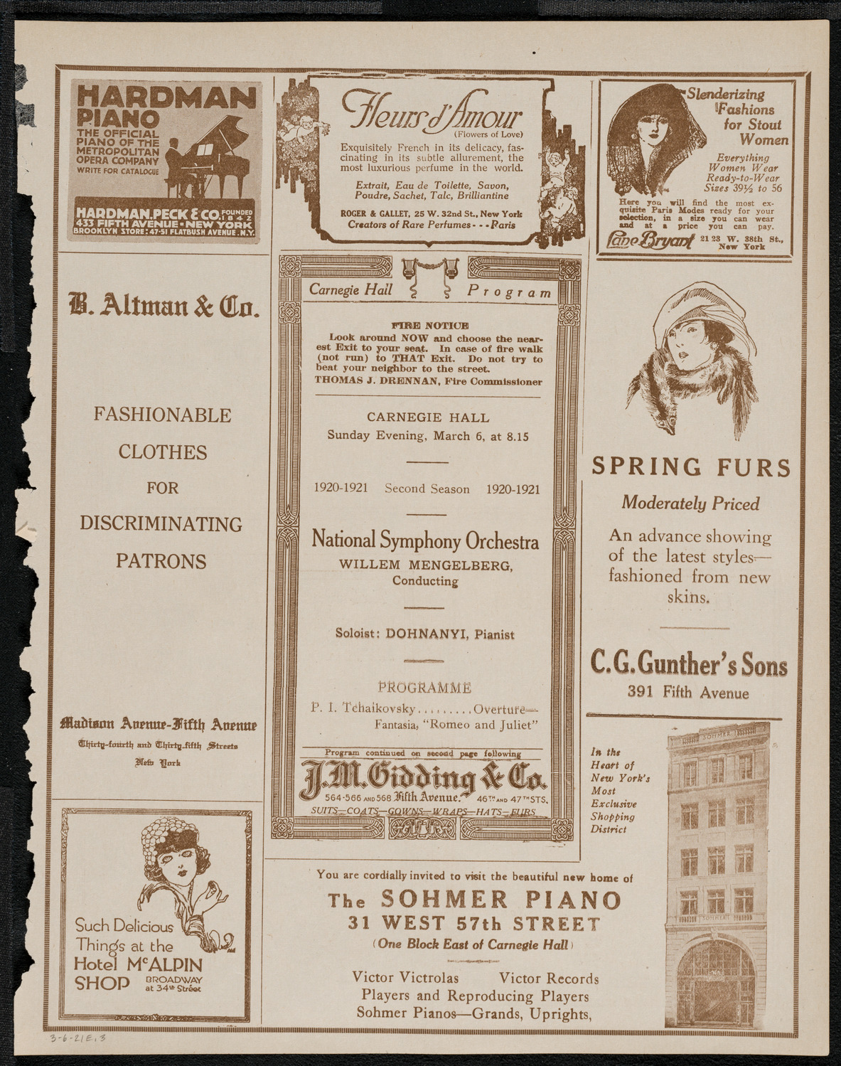 National Symphony Orchestra, March 6, 1921, program page 5