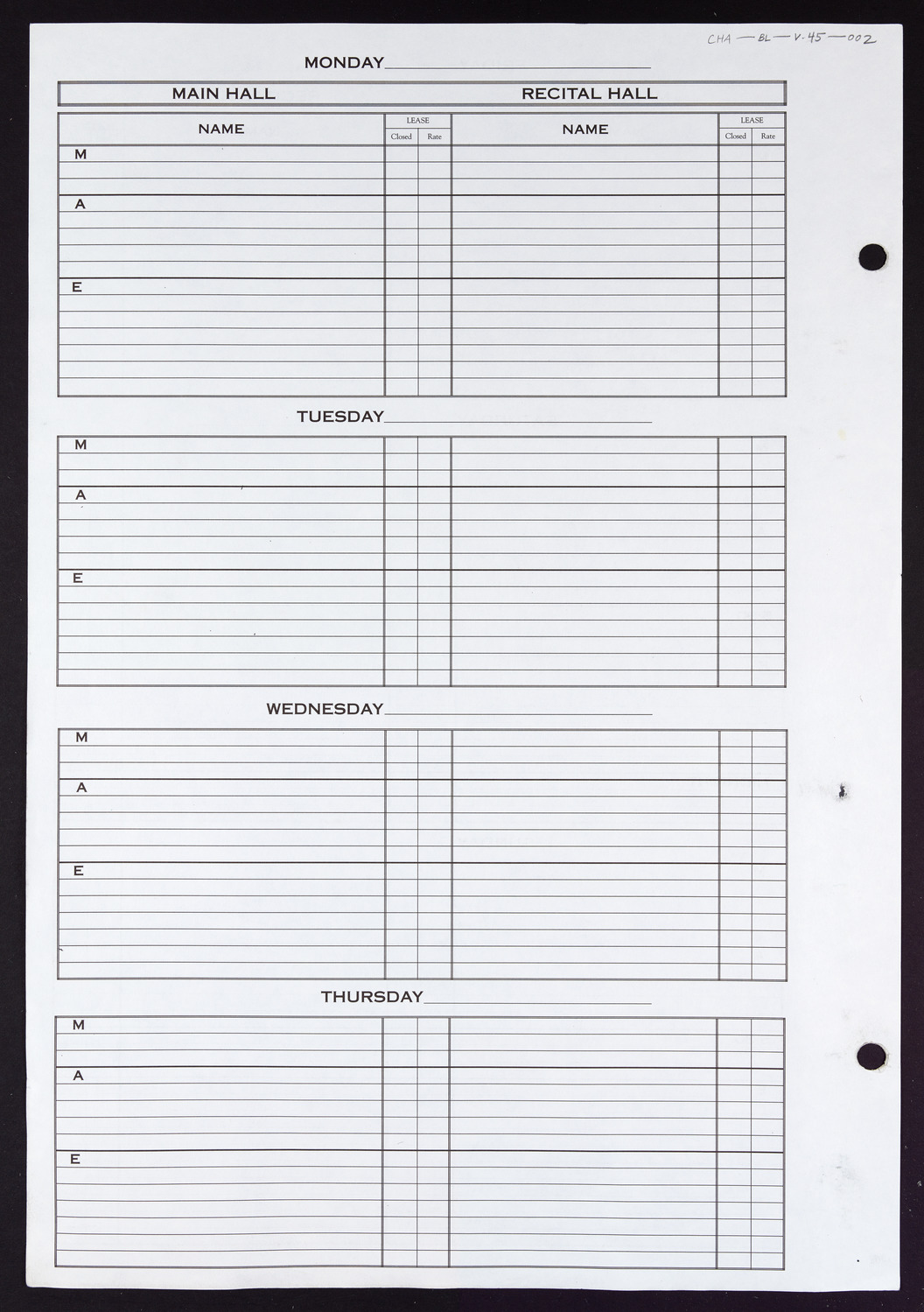 Carnegie Hall Booking Ledger, volume 45, page 2