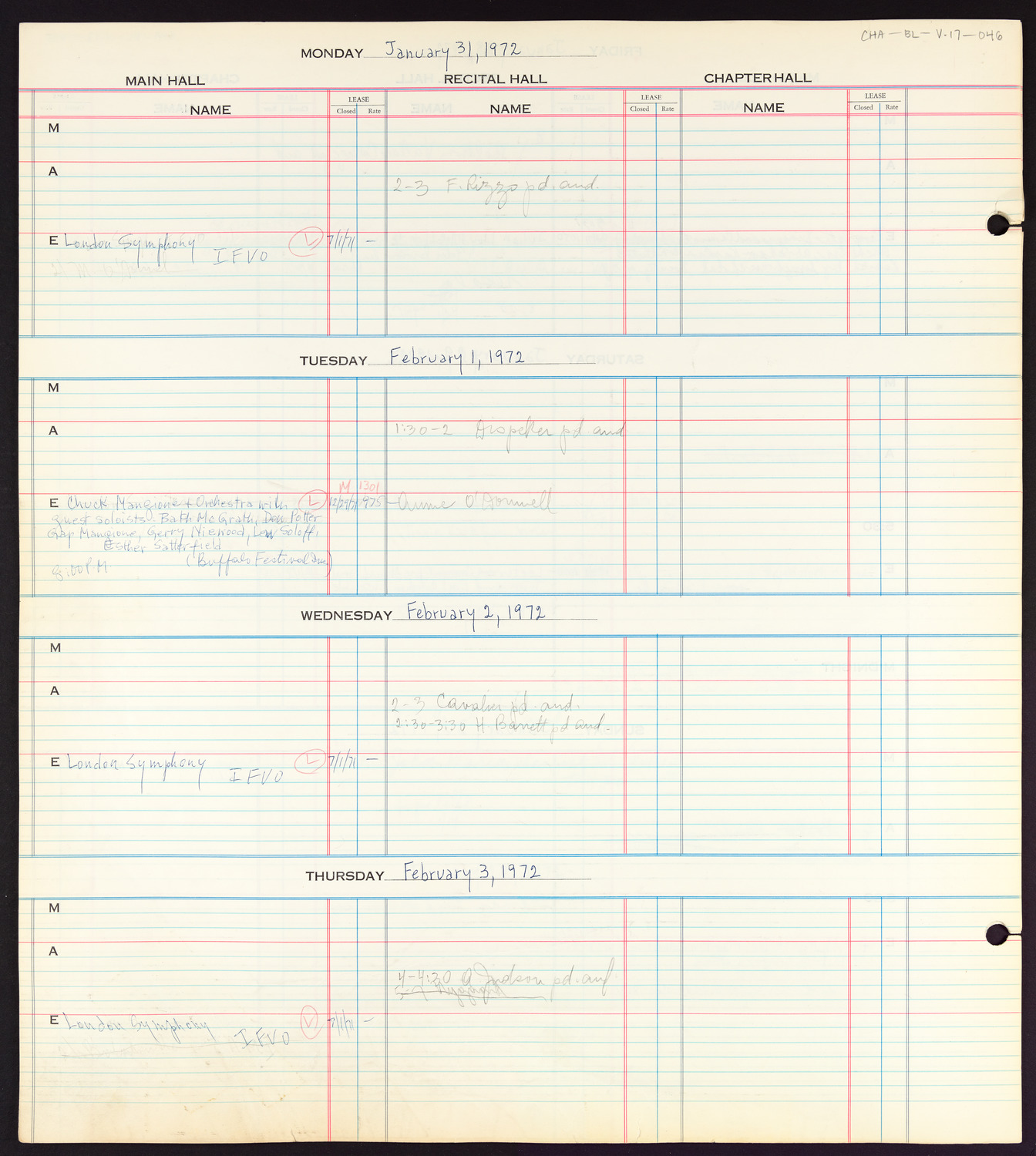 Carnegie Hall Booking Ledger, volume 17, page 46