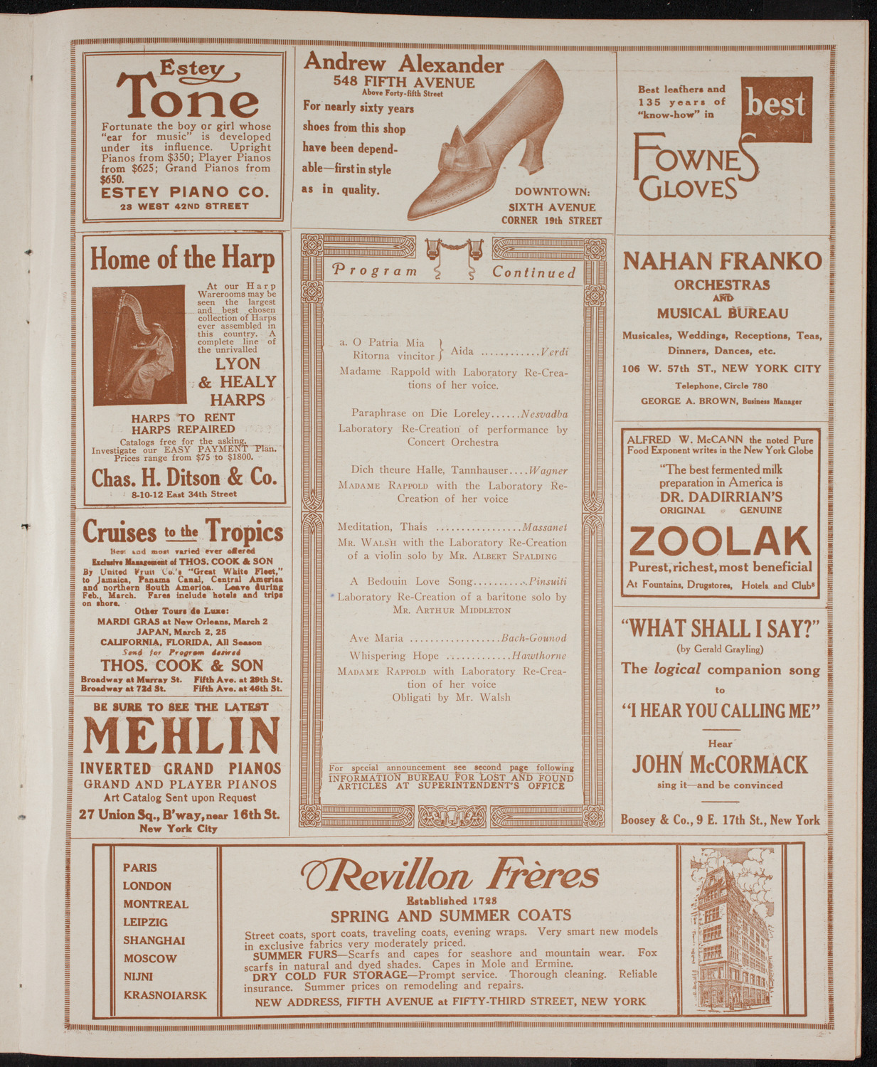 Marie Rappold, Soprano, April 28, 1916, program page 7