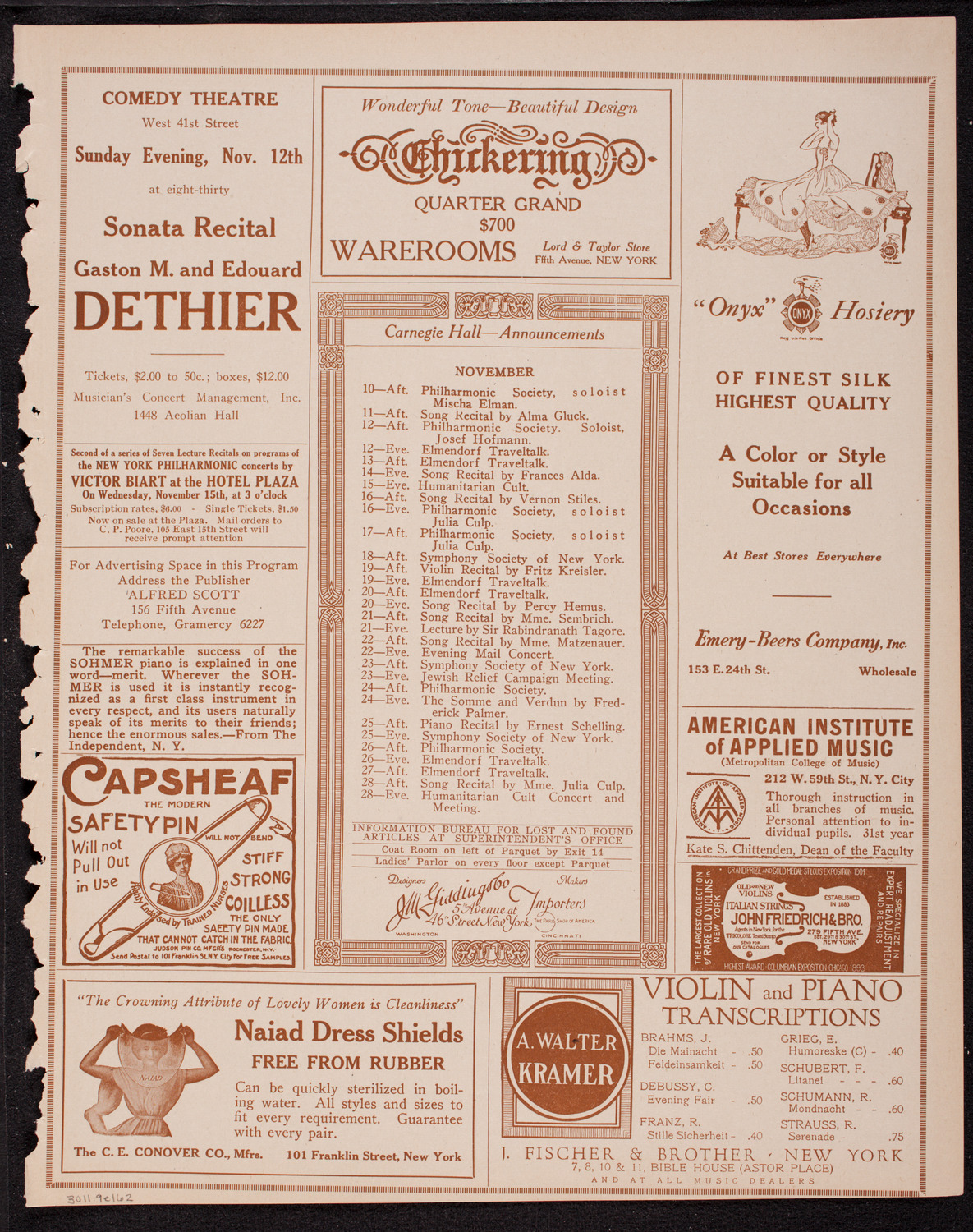 New York Philharmonic, November 9, 1916, program page 3