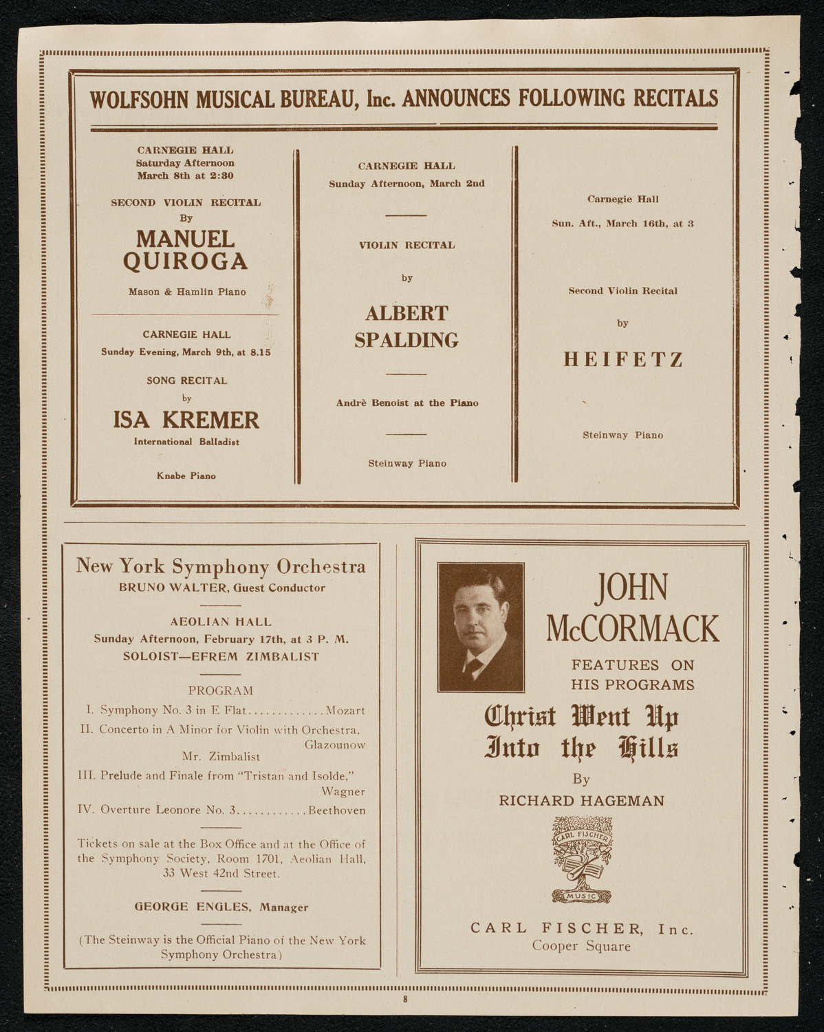 New York Philharmonic, February 16, 1924, program page 8