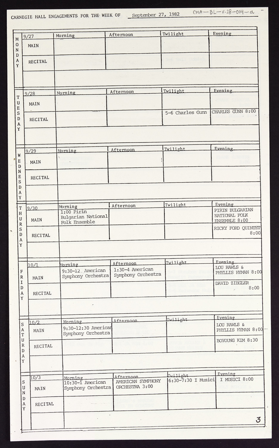 Carnegie Hall Booking Ledger, volume 28, page 14a