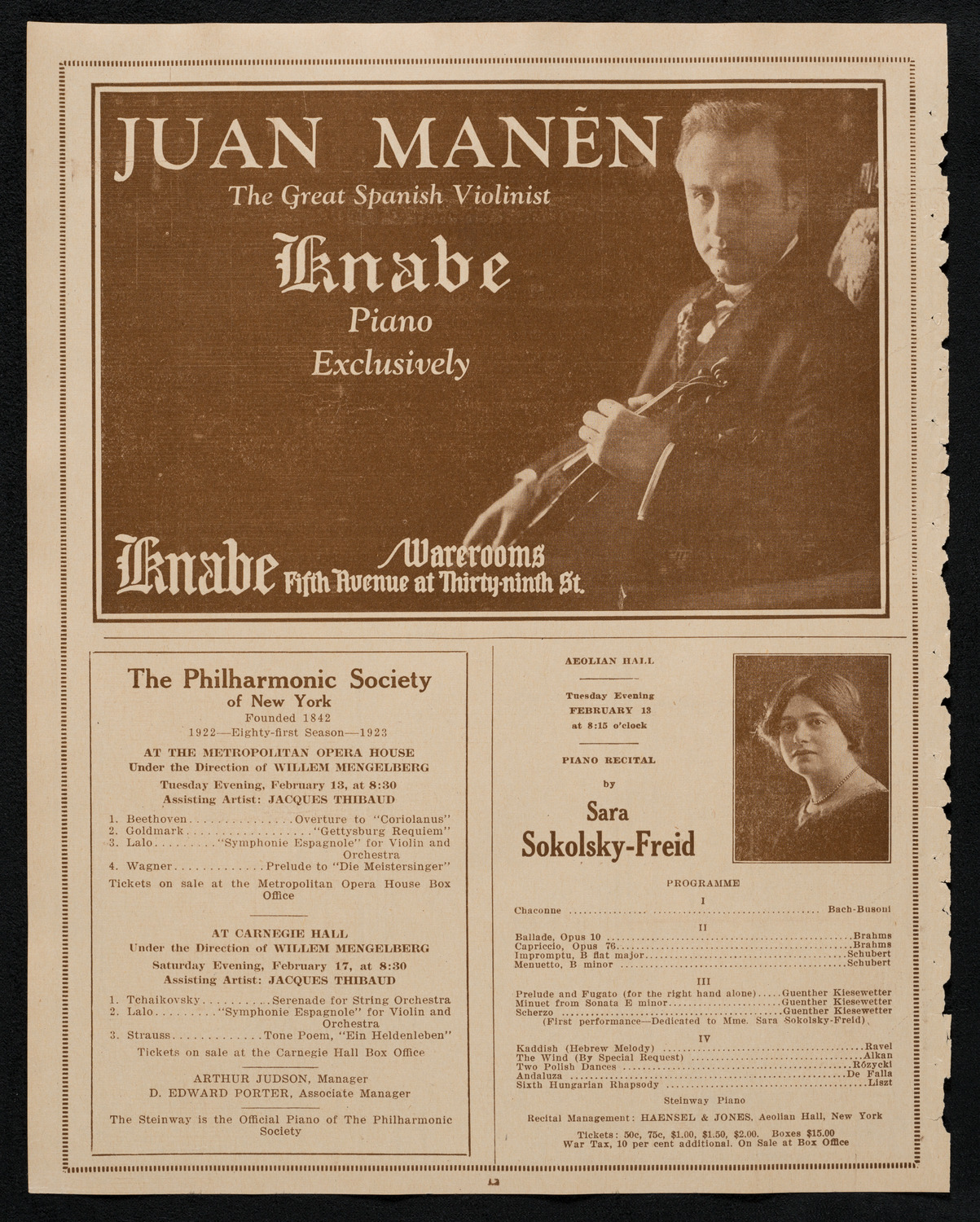 City Symphony Orchestra, February 12, 1923, program page 12