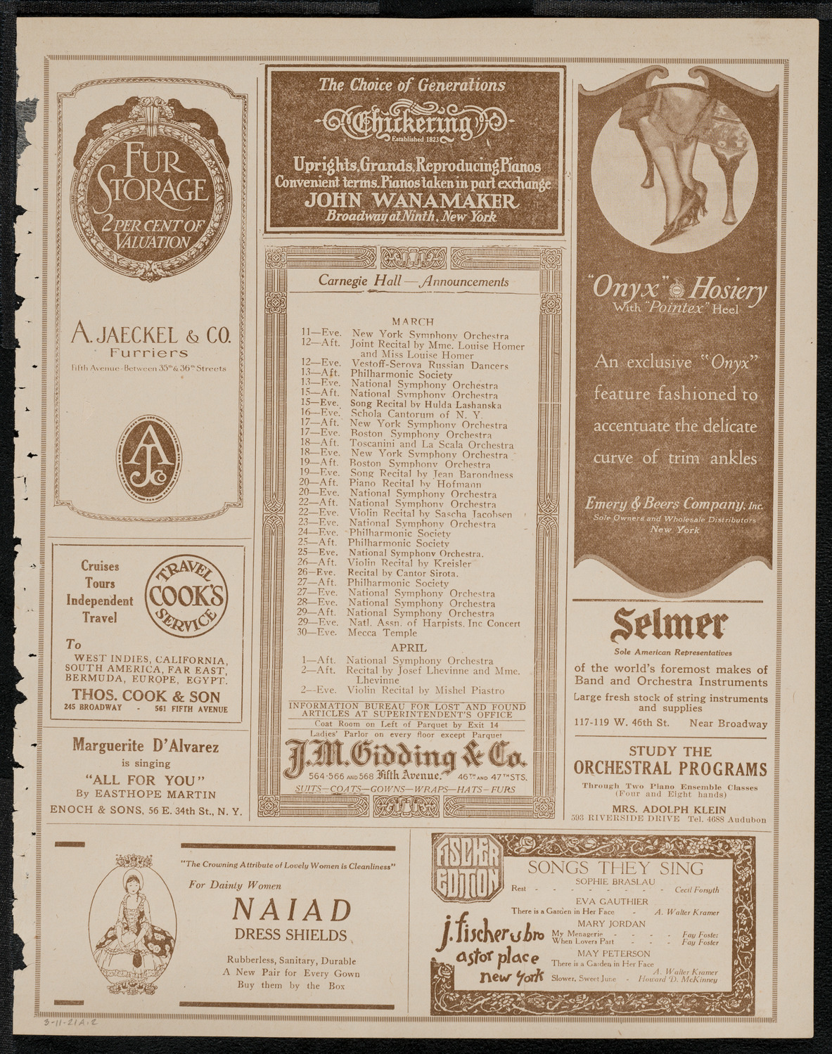 New York Philharmonic, March 11, 1921, program page 3