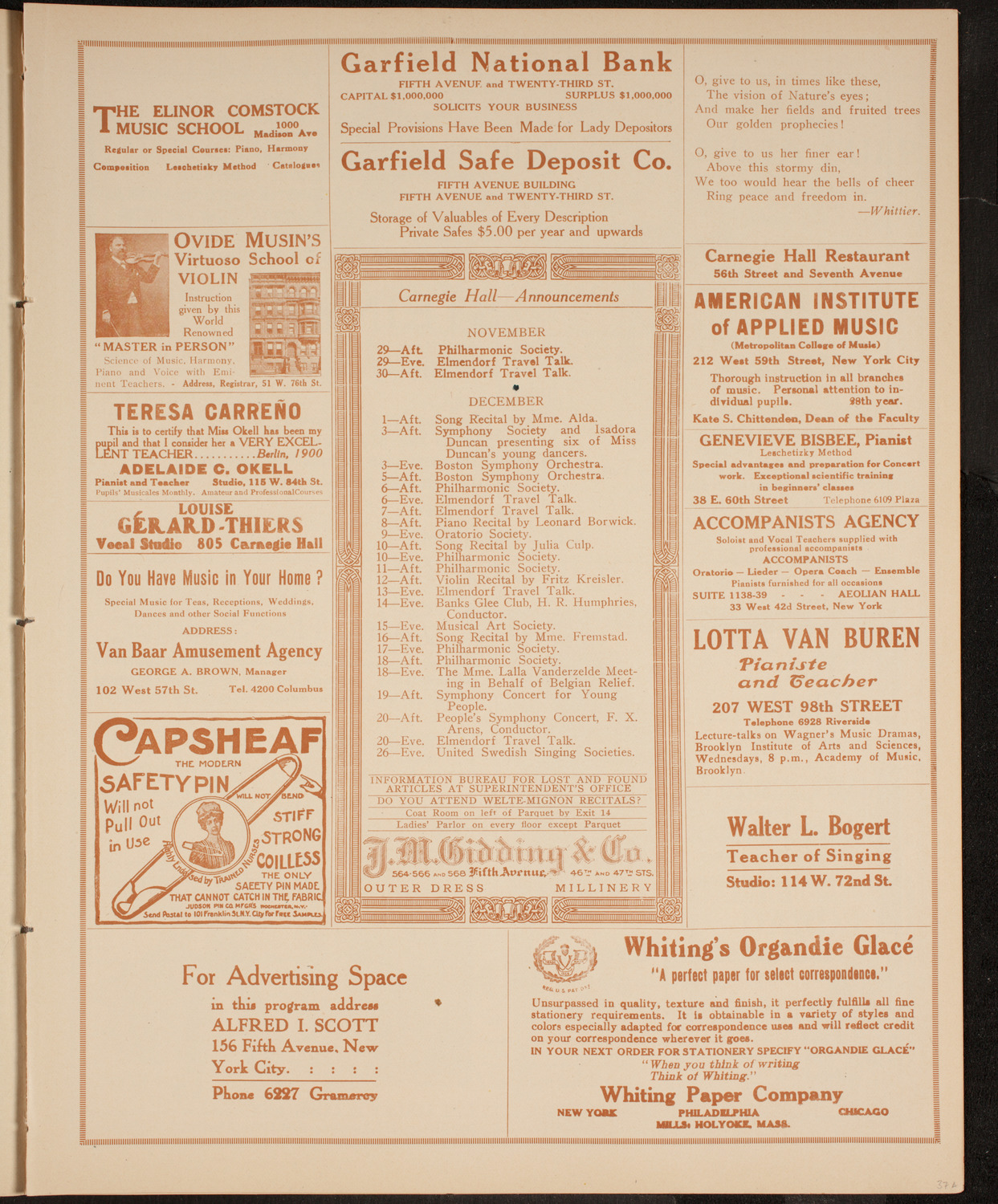 Olga Samaroff, Piano, November 28, 1914, program page 3