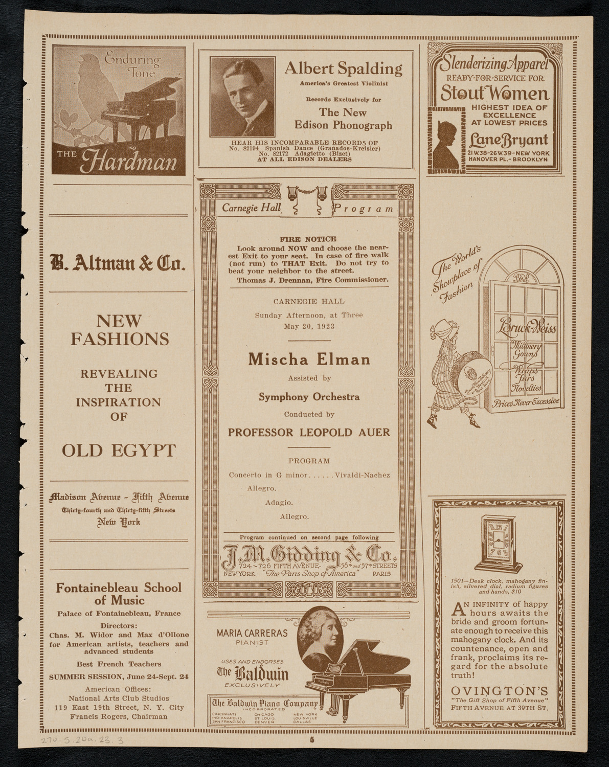 Mischa Elman, Violin, with Orchestra, May 20, 1923, program page 5