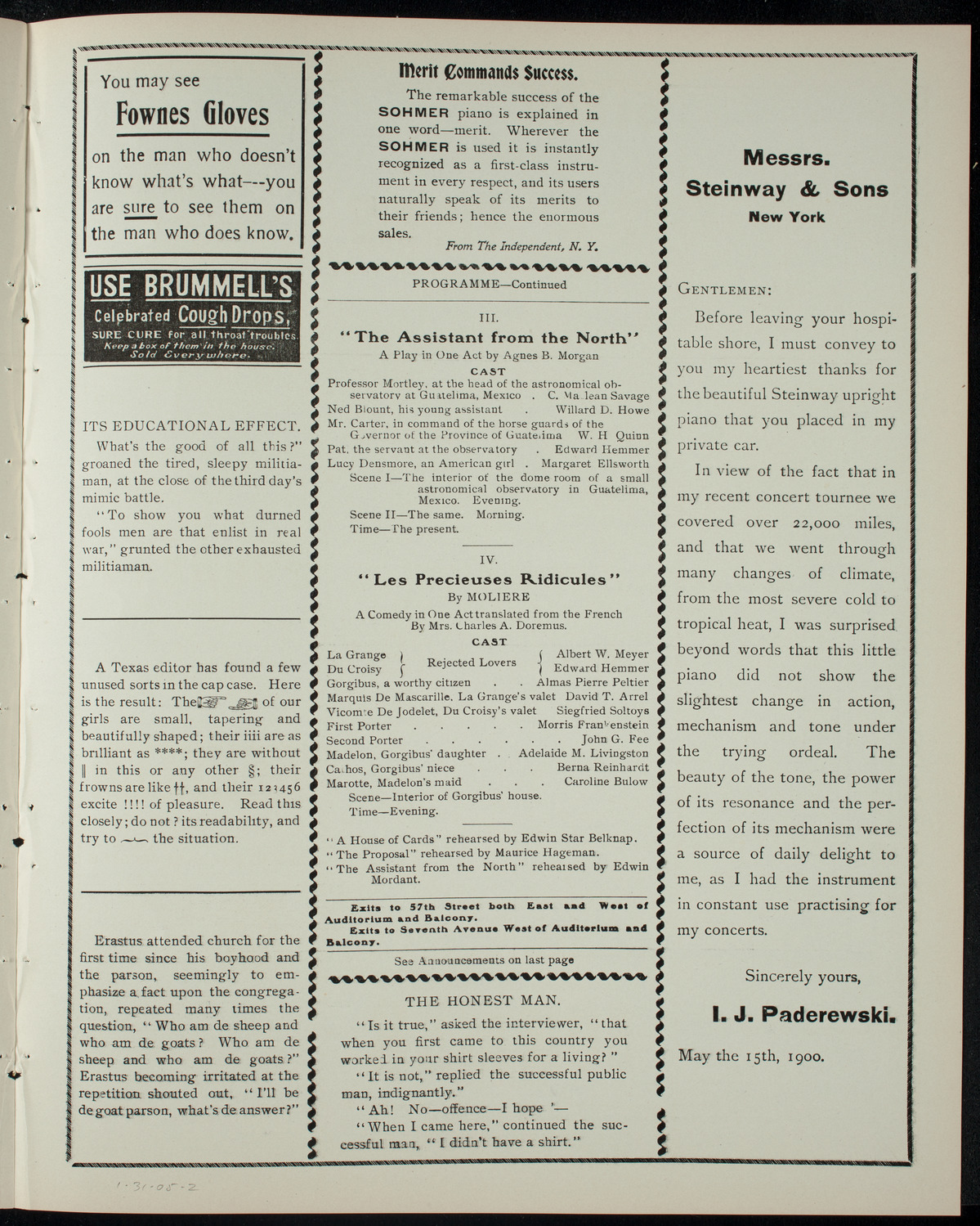 Academy Stock Company of the American Academy of the Dramatic Arts/Empire Theatre Dramatic School, January 31, 1905, program page 3