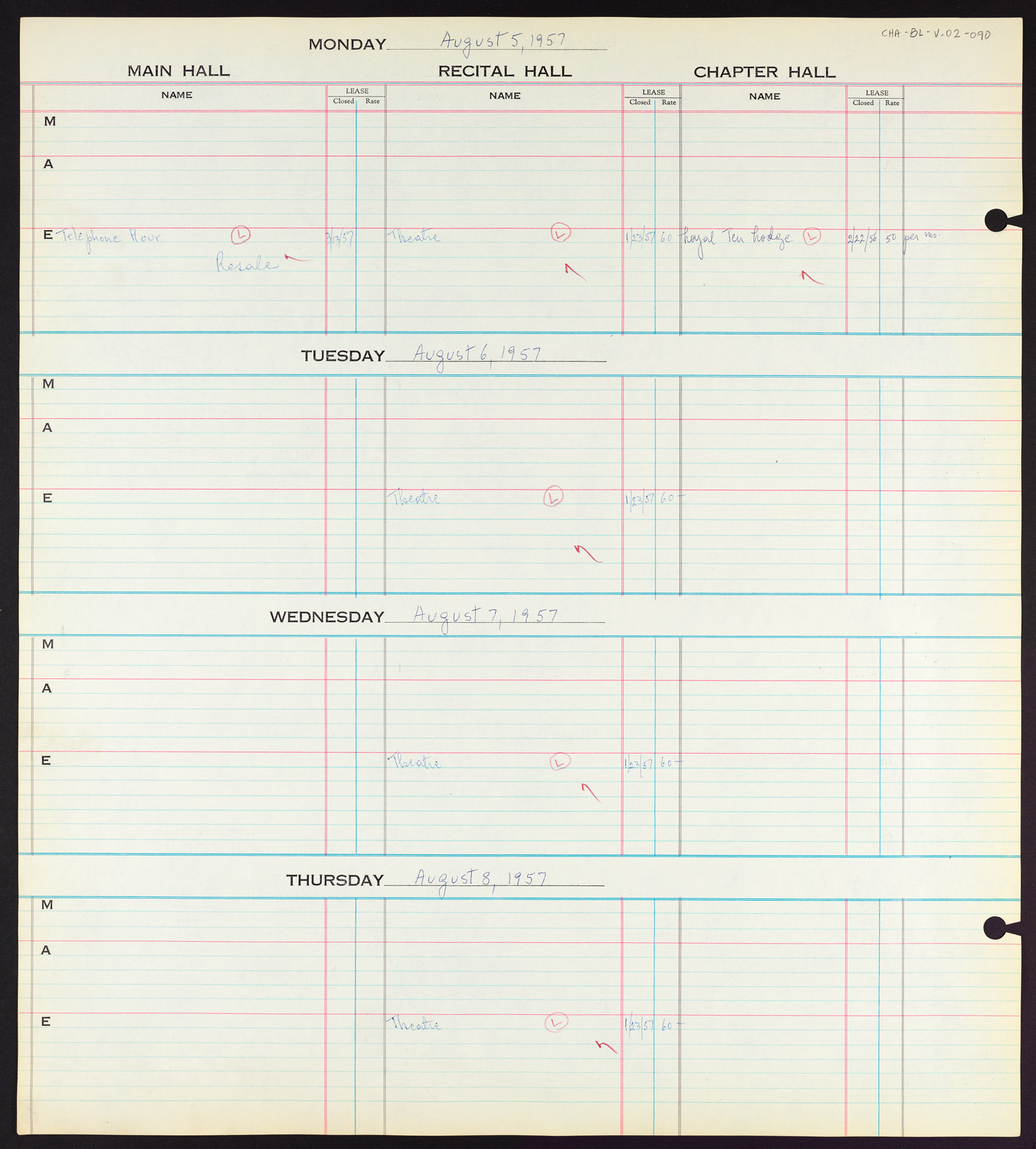 Carnegie Hall Booking Ledger, volume 2, page 90