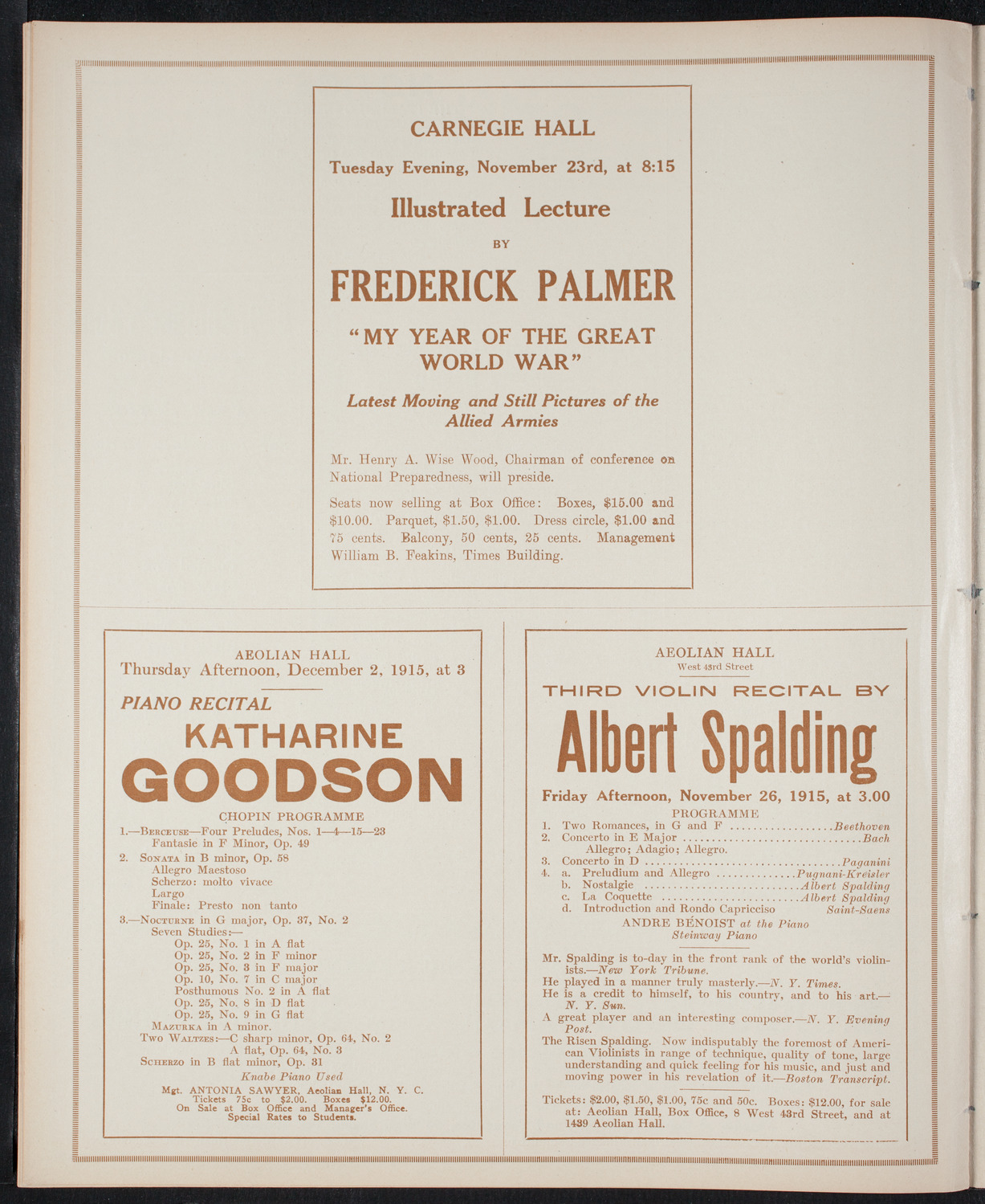 John McCormack, Tenor, November 21, 1915, program page 10