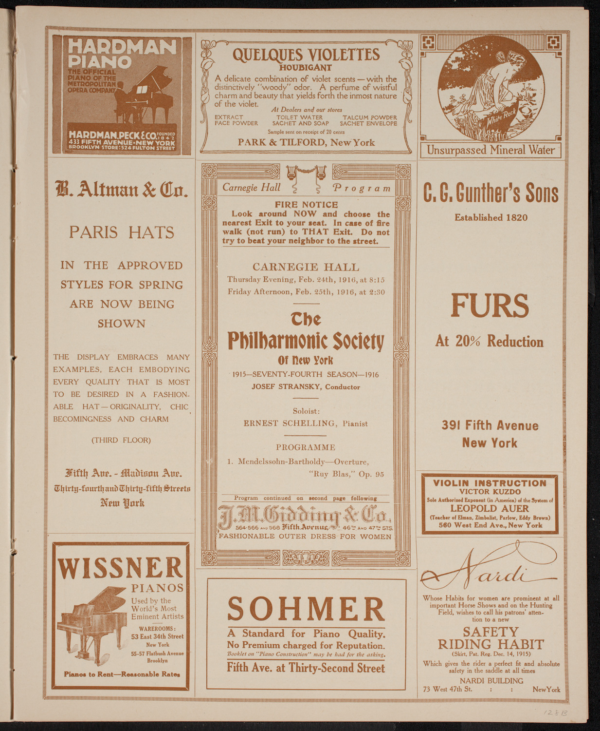 New York Philharmonic, February 24, 1916, program page 5