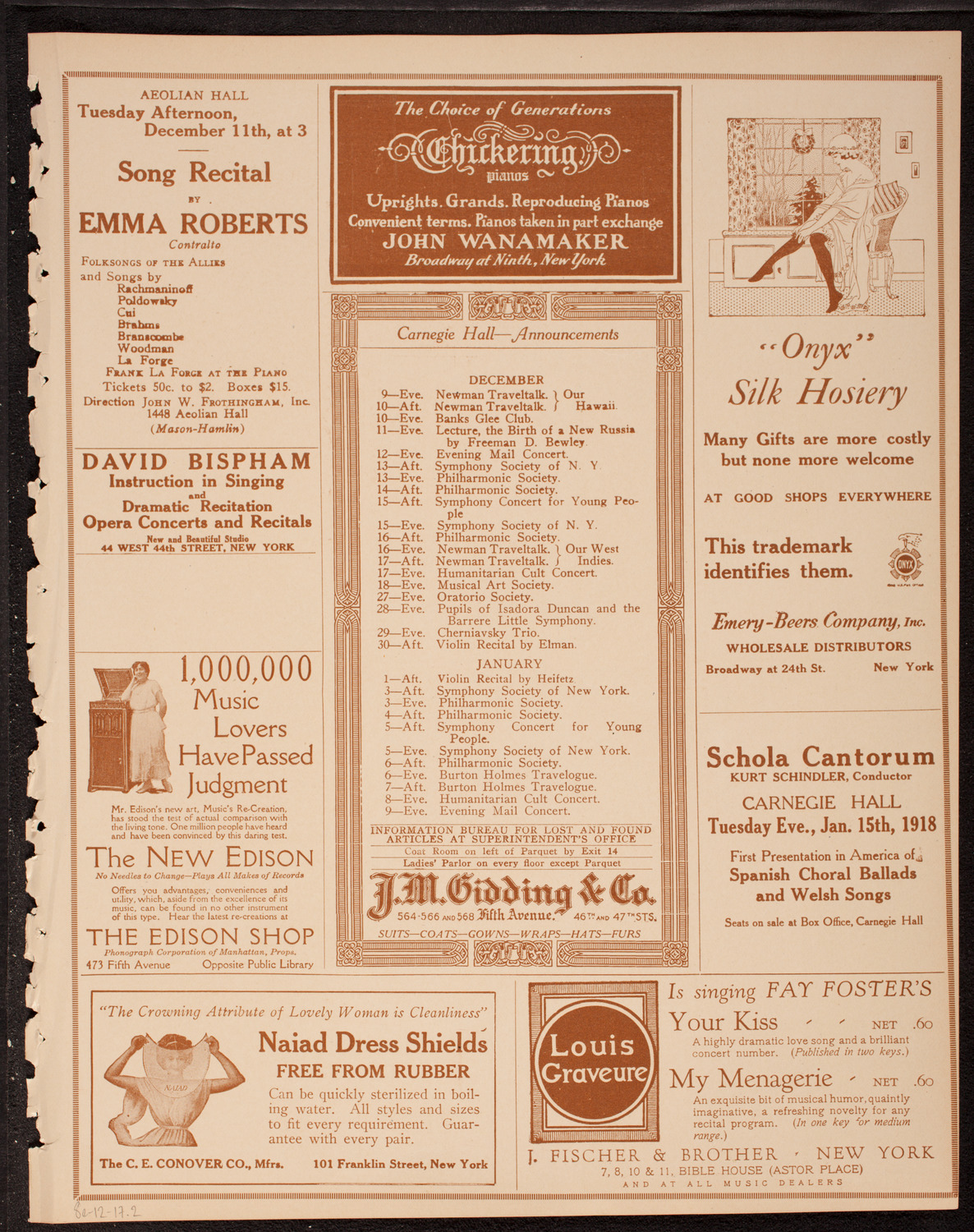 New York Philharmonic, December 8, 1917, program page 3