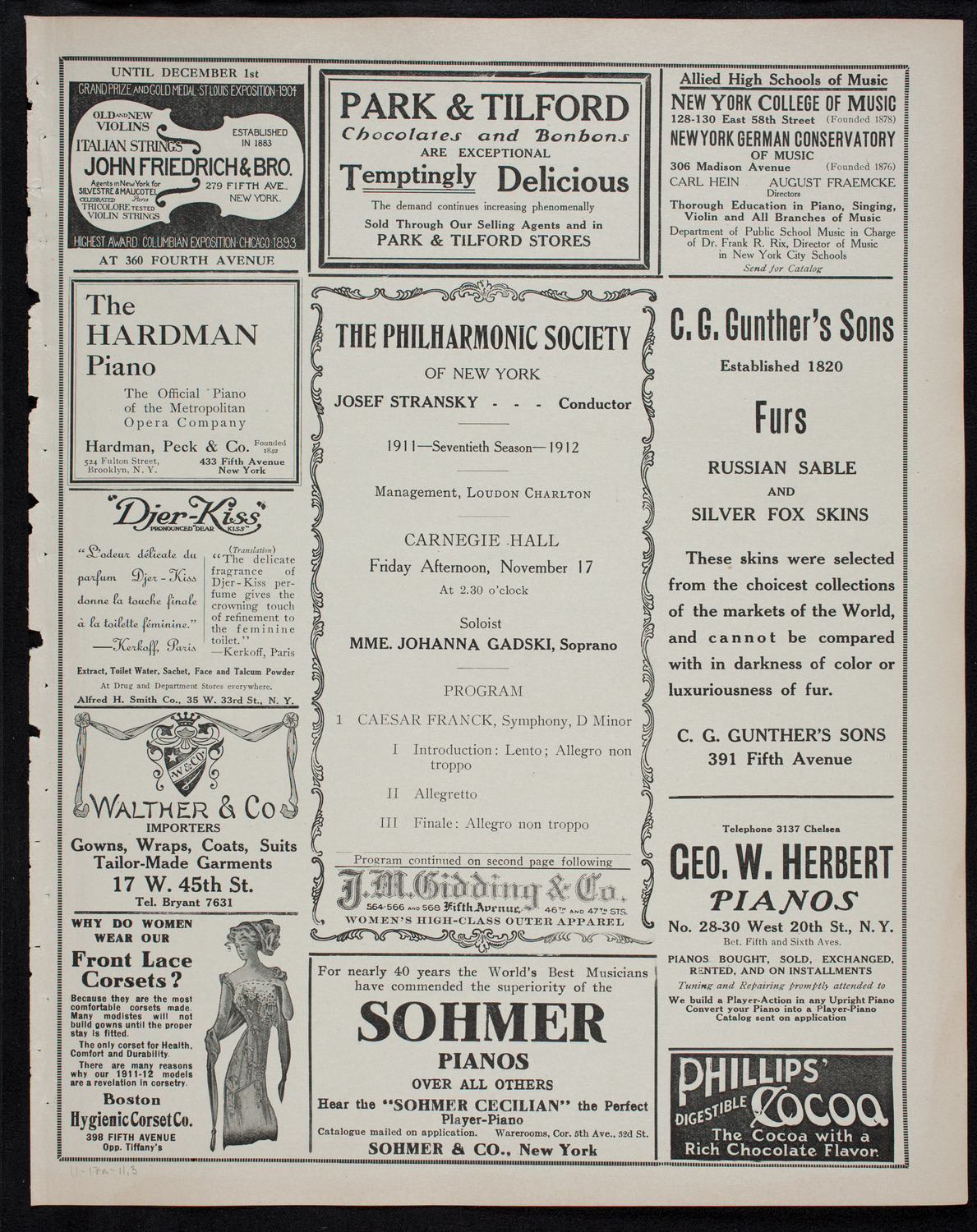 New York Philharmonic, November 17, 1911, program page 5