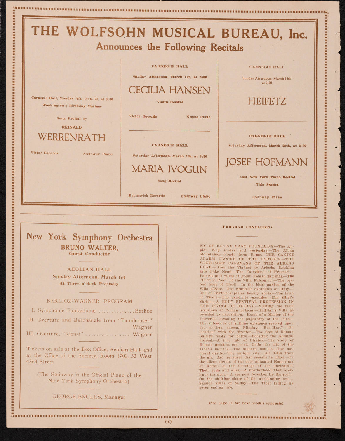 Burton Holmes Travelogue: Rome, February 22, 1925, program page 8