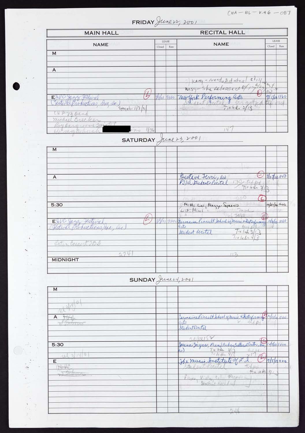 Carnegie Hall Booking Ledger, volume 46, page 87