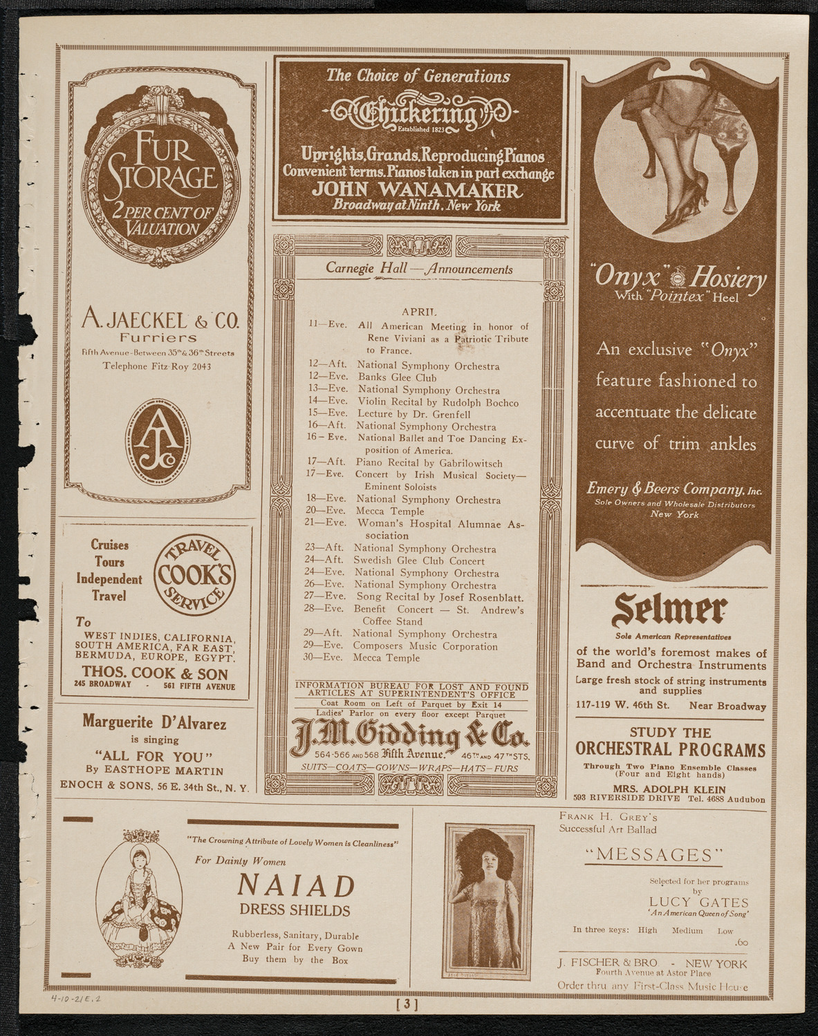 National Symphony Orchestra, April 10, 1921, program page 3