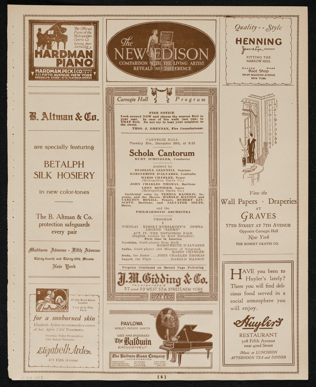 Schola Cantorum of New York, December 30, 1924, program page 5