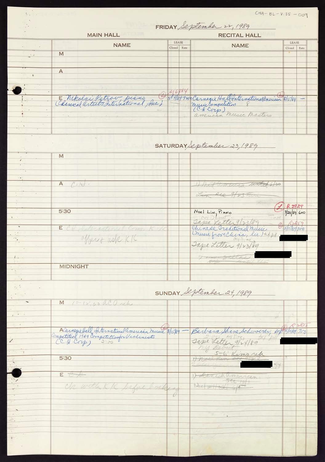 Carnegie Hall Booking Ledger, volume 35, page 9