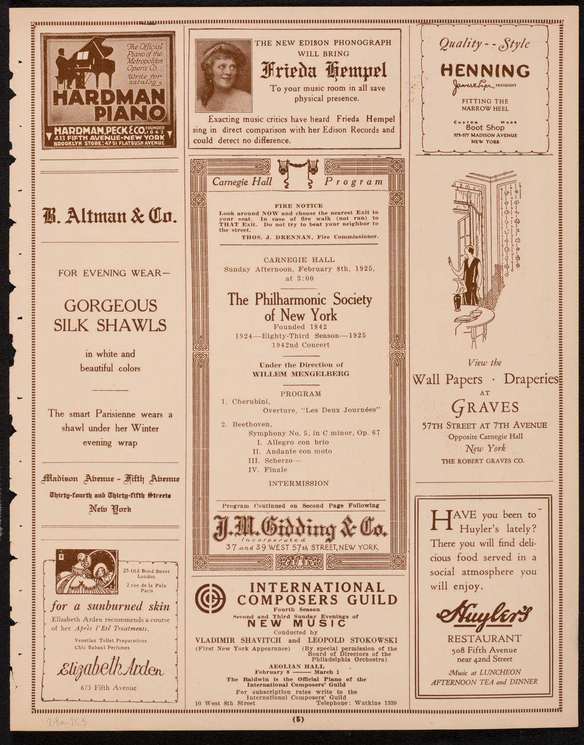 New York Philharmonic, February 8, 1925, program page 5