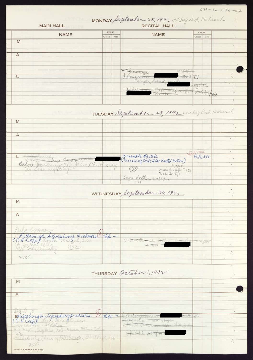 Carnegie Hall Booking Ledger, volume 38, page 12