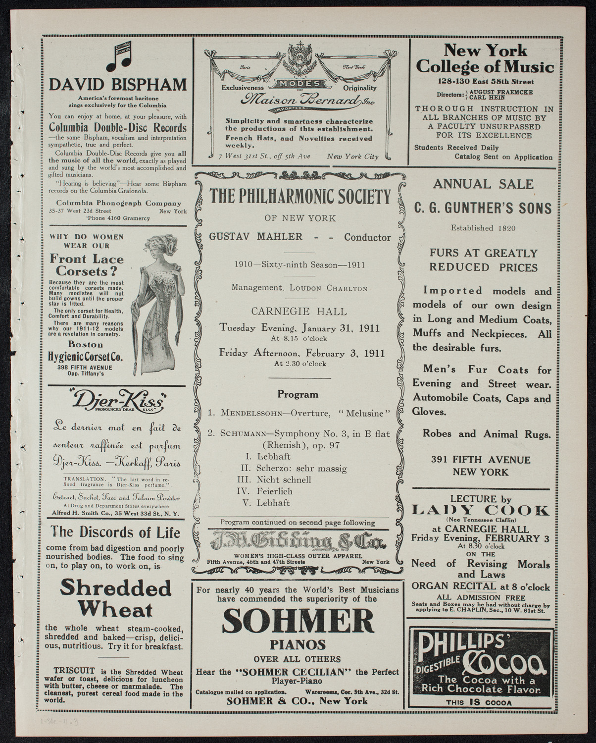 New York Philharmonic, January 31, 1911, program page 5