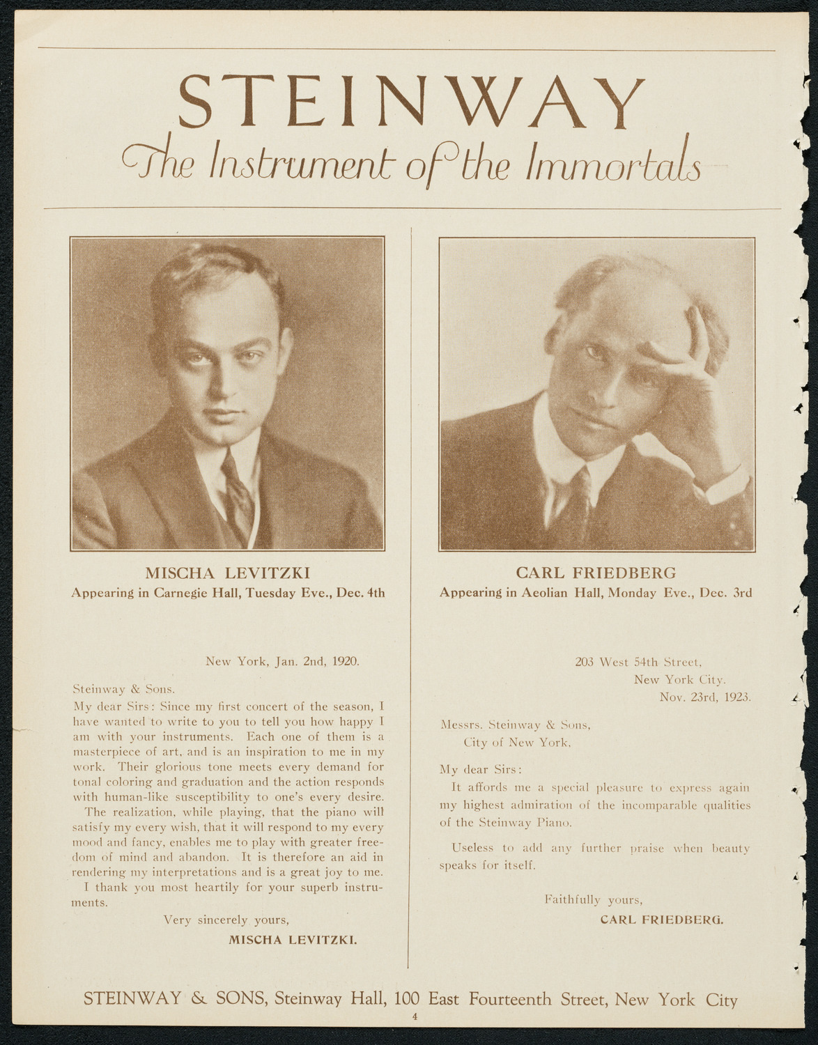 Boston Symphony Orchestra, November 29, 1923, program page 4